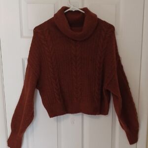 Wild Fable Sz S, Brown, Cable Knit, Turtleneck Crop Sweatern Poly/acrylic Blend